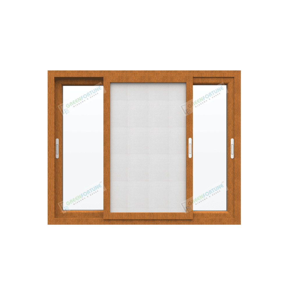 Golden-Oak-3-track-with-mesh 3 panel Golden Oak with mesh sliding window