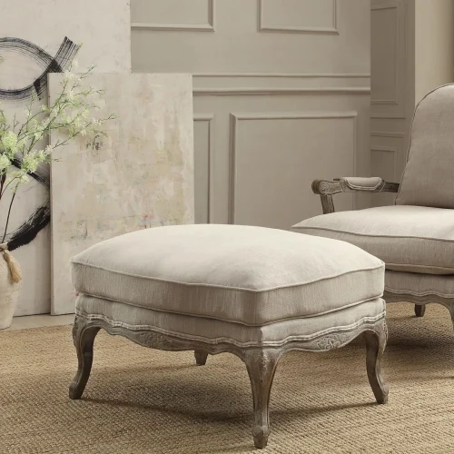 Linen Covered Ottomans